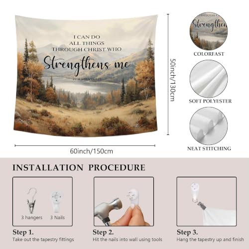 MNASAIOO Christian Mountain Landscape Fall Tapestry for Bedroom 50x60in - color: strengthens fall