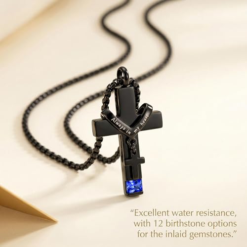 YOUFENG Birthstones Urn Necklaces for Ashes Cross Cremation Pendant Urns for Human Ashes Memorial Keepsake Locket Jewelry - style: September-birthstones