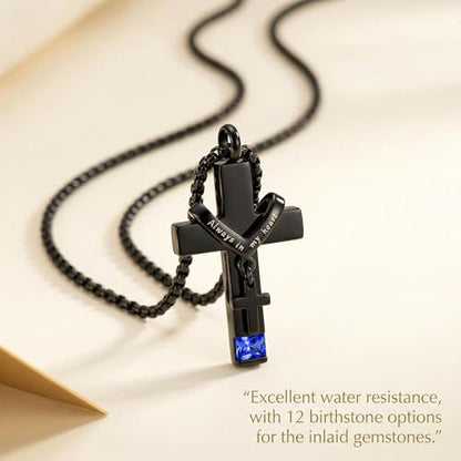 YOUFENG Birthstones Urn Necklaces for Ashes Cross Cremation Pendant Urns for Human Ashes Memorial Keepsake Locket Jewelry - style: September-birthstones