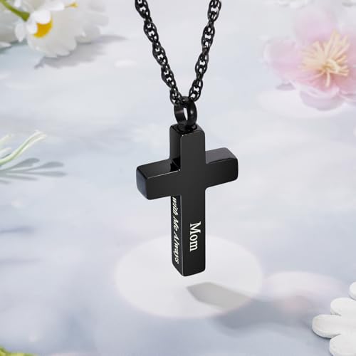 Cremation Cross Necklace for Ashes Stainless Steel Cross Urn Pendant Ashes Holder Memorial Jewelry-With Me Always - style: Mom