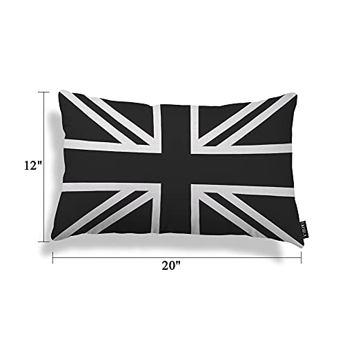 EKOBLA UK Flag Waist Lumbar Pillow Cases Union Jack Black and White United Kingdom National Banner Oblong Rectangle Throw Pillow Covers for Sofa Bed Couch Cotton Linen 12x20 Inches - color: Multi-bs22