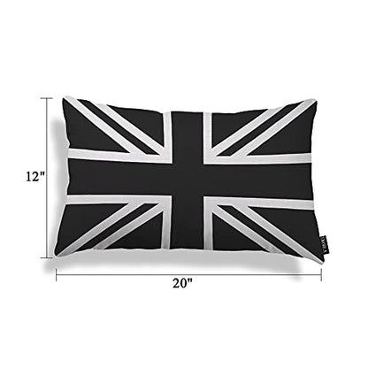EKOBLA UK Flag Waist Lumbar Pillow Cases Union Jack Black and White United Kingdom National Banner Oblong Rectangle Throw Pillow Covers for Sofa Bed Couch Cotton Linen 12x20 Inches - color: Multi-bs22