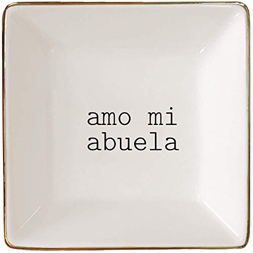 Simply Charmed Amo Mi Abuela – Cute Spanish Gift for Grandmother - Ceramic Jewelry Dish or Ring Holder – Elegant Trinket Tray - style: Abuela (Spanish)