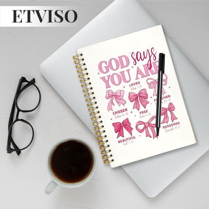 God Says You are Christian Notebook, Coquette Pink Bow Bible Journaling, Religious Prayer Journal for Woman, Church Notes Notebook, Scripture Hardcover Spiral Notebooks 5.5x8.3 Inch - color: 05-Bible(08)
