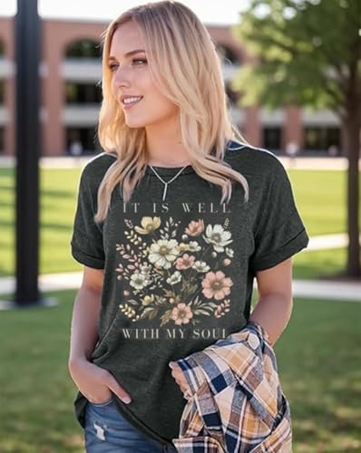 Christian Graphic T Shirt for Women Bible Verse Saying Faith Shirts Jesus Religious Tshirts Inspirational Tees Tops - color: Dark Grey, size: Small