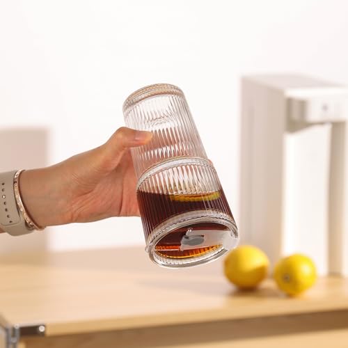 Ribbed Glass Tumbler Drinking Glasses with Lids & Straws, Leak-Proof 20oz and 15oz Glass Cups, 2PCS Glass Tumblers, Ideal for Home, Office, Outdoor Use - style: 2PCS-Clear