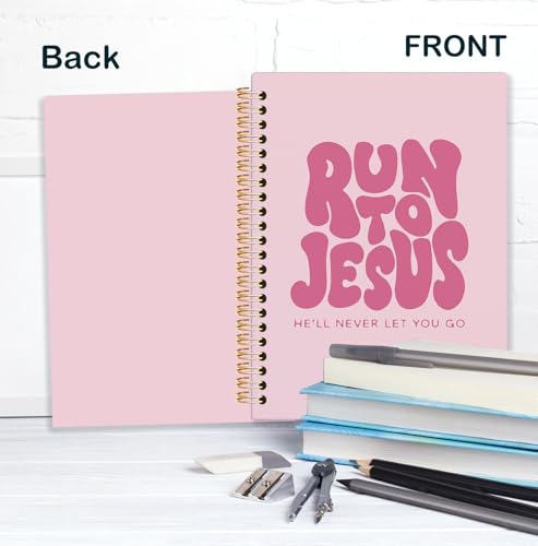 Pink Christian Spiral Notebook, Run to Jesus Bible Verse Journal, Religious Scripture Journals for Writing, Bible Notebooks for Note Taking, Church Notes Journal, 5.5x8.3 Inch - color: God-Pink