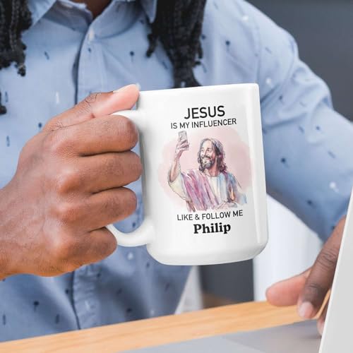 Christian Personalized Mug - Religious Accent Cup 11oz 15oz, Customized Humorous Design for Adults, Funny Jesus Coffee Cup, Ceramic Gift - color: XUA-324-1564-JESUS IS MY INFLUENCER MUG