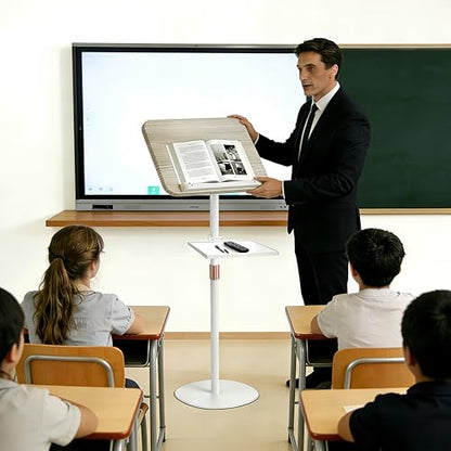 Lectern Podium Stand with Storage Tray, 16.5"–51" Height Adjustable - color: White