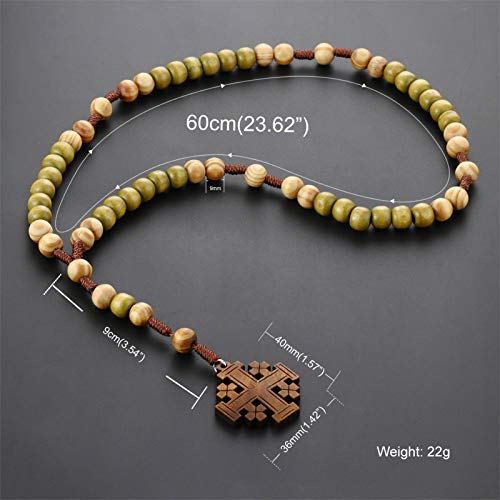 COTTVOTT Wood Rosary Beads Necklace Catholic Saint Benedict Medal Cross Pendant Necklace Prayer Rosary - style: style-2