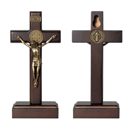 KUXBET Crucifix Wall Cross with Standing, 5inch Jesus Catholic Wooden Cross - color: Small Tabletop