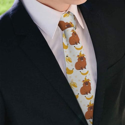 Men's Neckties, Novelty Printed Skinny Tie for Work Casual Party - color: Capybara Banana