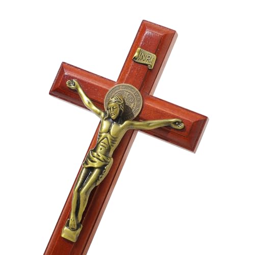 KOMI 10 Inch Jesus Wooden Crucifix Wall Cross for Home Decor - color: Brown Red-10 Inch