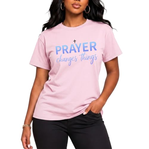 BeWithYou Christian Shirts for Women Religious Faith Jesus God Tshirts Inspirational Bible Verse Cross Graphic Tee Casual Top - color: Pink, size: Small