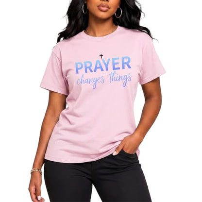 BeWithYou Christian Shirts for Women Religious Faith Jesus God Tshirts Inspirational Bible Verse Cross Graphic Tee Casual Top - color: Pink, size: Small