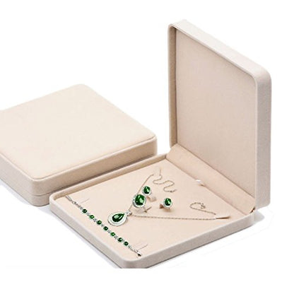 Jewelry Set Velvet Box Necklace Earring Ring Necklace Bracelet Gift Display Case Wedding Jewelry Storage Holder (Beige) - color: Beige
