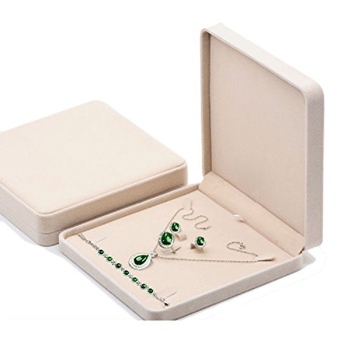 Jewelry Set Velvet Box Necklace Earring Ring Necklace Bracelet Gift Display Case Wedding Jewelry Storage Holder (Beige) - color: Beige