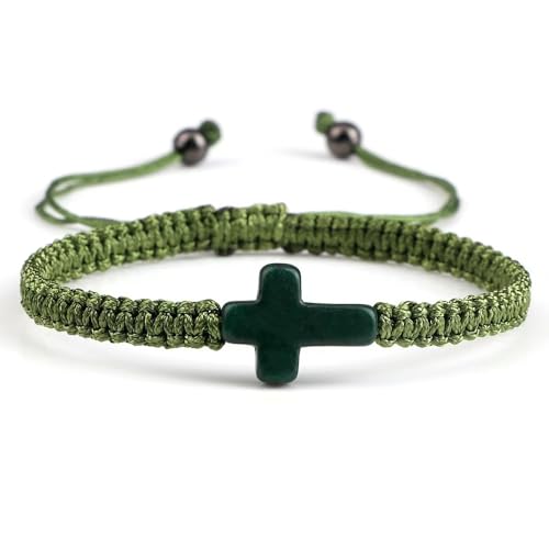 Colorful Cross Braided Handmade Woven Rope Prayer Protection Bracelet Inspirational Religious Christian Protection Bangle for Women Men Couple Friendship Jewelry - color: green