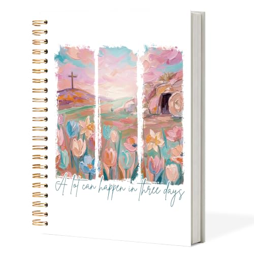 Bible Notebook for Women Men, Christian Journal,A Lot Can Happen In Three Days Cross Flowers Inspirational Christian Church Notebook Hardcover Spiral Notebook, 5.5x8.3 Inch - color: white-A Lot Can Happen In Three Days Cross Flowers