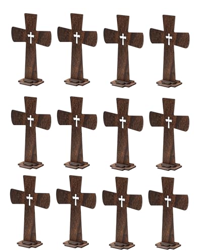 12 Inch 12 Pcs Wooden Crosses for Craft Unfinished Wood Tabletop Cross Nativity Wood Cross Standing Cross Centerpieces for Christmas Easter Church Sunday First Communion Baptism Decorations