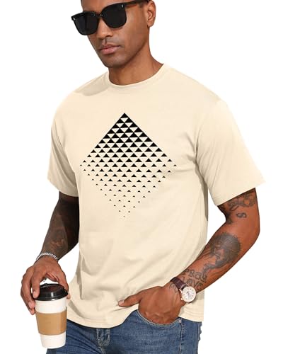 Aiyino Men's Triangle Geometric Tee – Gradient Art 100% Cotton Casual Top - color: Apricot, size: Large