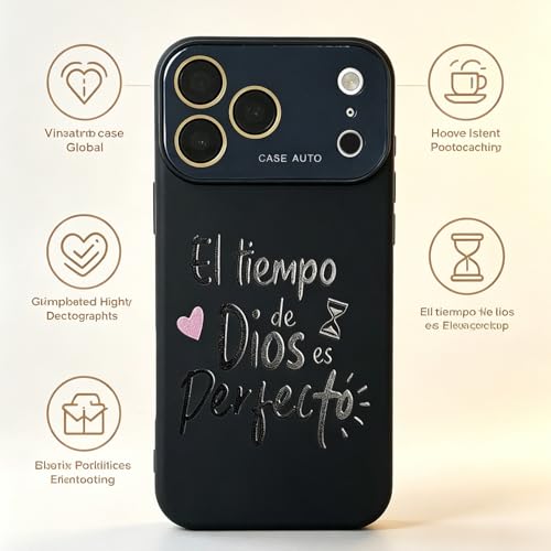 for iPhone 17 Pro Case God's Timing is Perfect Spanish Bible Verse Phone Case, Full Camera Lens Protection, Shockproof Drop Resistant Durable Cover (Black, iPhone 17 Pro) - color: black, size: iPhone 17 Pro