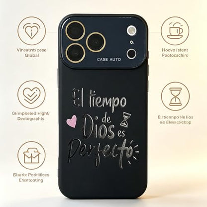 for iPhone 17 Pro Case God's Timing is Perfect Spanish Bible Verse Phone Case, Full Camera Lens Protection, Shockproof Drop Resistant Durable Cover (Black, iPhone 17 Pro) - color: black, size: iPhone 17 Pro