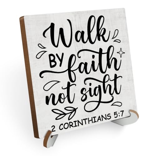 Inspirational Christian Desk Decor Wood Sign, Bible Scripture Minimalist Christian Quote Desk Decorations Faith Based Gifts for Women Men Friend Office Work Home Decor Wooden Plaque With Stand - color: Inspirational 738