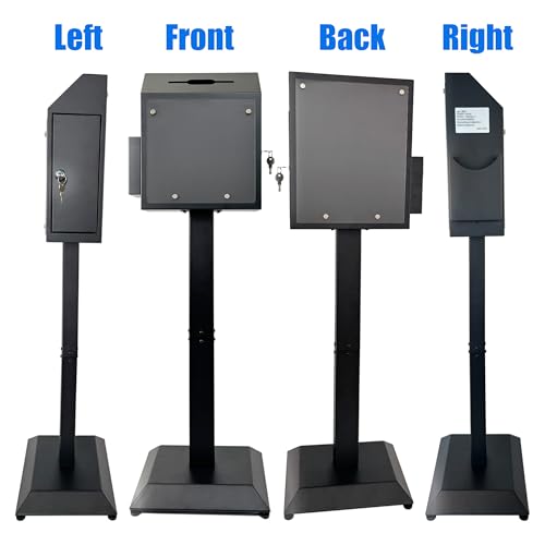 Floor Standing Metal Suggestion Box with Lock & Display Holder - color: Matte Black