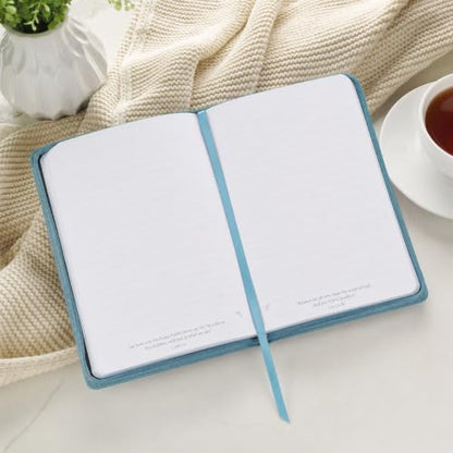 Classic Faux Leather Journal Blessed Is She Luke 1:45 Bible Verse Blue Inspirational Notebook, Lined Pages w/Scripture, Ribbon Marker, Zipper Closure