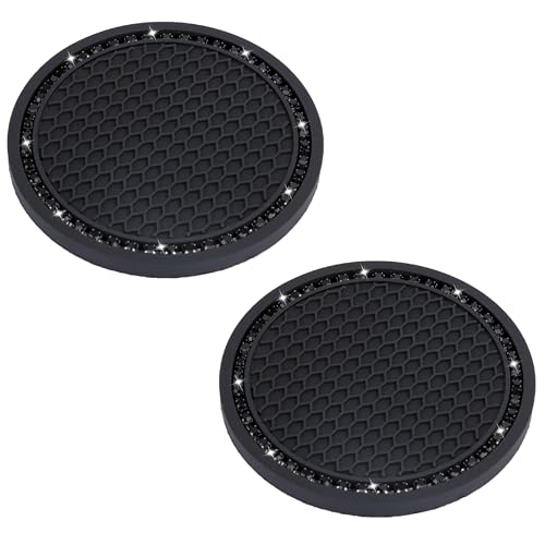 BFXM 2 PCS Bling Cup Holder Coasters for Car, 2.75 inch Diamond Universal Non-Slip Silicone Cup Holder Coasters, Sparkly Bling Car Accessories for Women(Black Diamond) - color: Black Diamond on Black Set