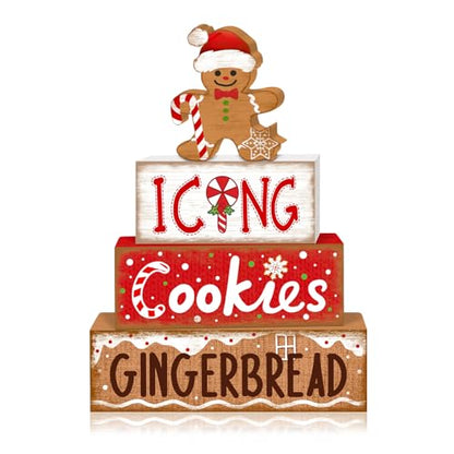Britimes Tiered Tray Decor Set, 4 Pack, Wooden, Christmas Gingerbread - style: Icing Gingerbread