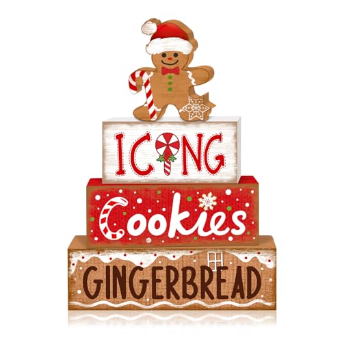 Britimes Tiered Tray Decor Set, 4 Pack, Wooden, Christmas Gingerbread - style: Icing Gingerbread