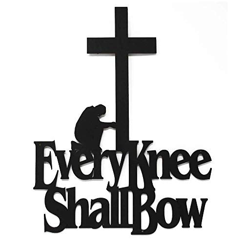 Inspirational Word Art, Christian Faith Biblical Verse Wall Sign, Hand-Made Wooden Decoration Plaque for Home, Office, Church, 11 x 15 inches (Every Knee Shall Bow) - color: Knee Shall Bow