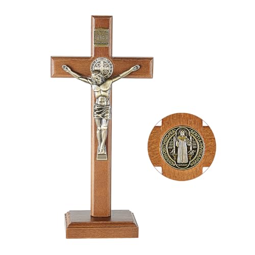 ACHIBANG Standing Crucifix, 10 Inch Wooden Catholic Jesus Wall Cross - size: 10.6"L x 5"W