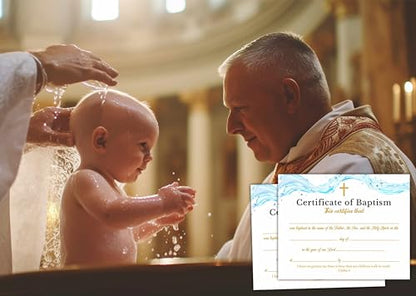 Baptism Certificates, Baptism Certificates for Church, Baby Dedication Certificates, Water Wave Themed Certificates for Baptism Supplies for Baby Boy Girl, Certificates of Recognition dd08