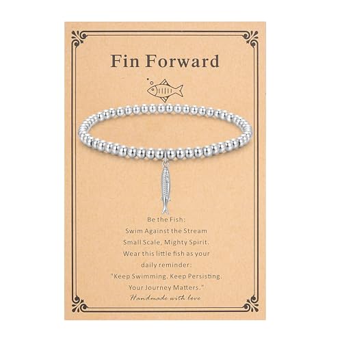 morniface Beaded Bracelet for Women, Handmade Stretch Bracelet with Charms, Dainty Stackable and Trendy Jewelry Gift - style: Silver Beaded-fish