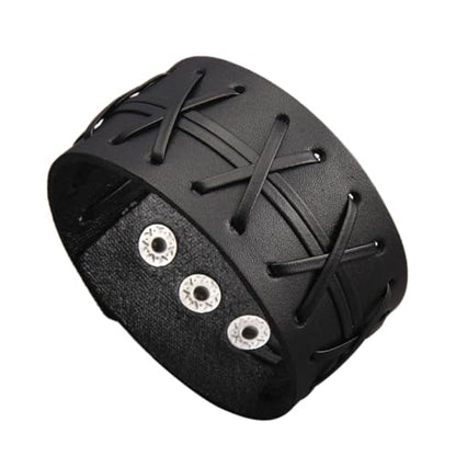 GelConnie Leather Cuff Bracelet Punk Braided Bracelets Rock Leather Wristbands Faux Mens Leather Bracelet Gothic Viking Bangle Adjustable Wrap Bracelet for Women,Men - color: MLPB084-Black