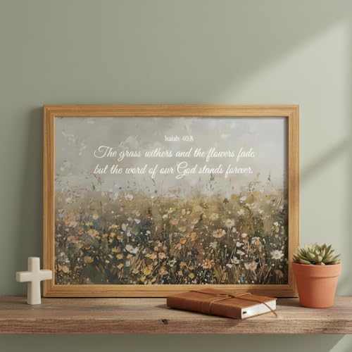 smvexyl Framed Christian Bible Verse Wall Art Canvas, Isaiah 40:8 Scripture Wildflower Meadow Painting Religious Wall Decor Faith Inspirational Picture for Living Room Bedroom Home Decoration 8x10 12x16 16x24 - color: jingwenhua, size: 10"L x 8"W