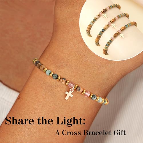 Btysun 𝑪𝒉𝒓𝒊𝒔𝒕𝒊𝒂𝒏 𝑮𝒊𝒇𝒕𝒔 𝒇𝒐𝒓 𝑻𝒆𝒆𝒏 𝑮𝒊𝒓𝒍𝒔, Religious Gifts for Women Stocking Stuffers Bead Bracelet with Cross Baptism Gift Jesus Bracelets Faith Comfirmation Gift Jewelry