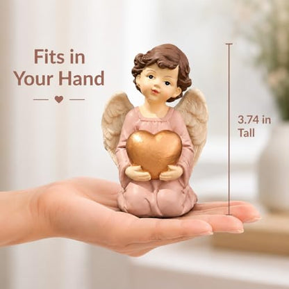 Guardian Angel Figurine Holding Gold Heart - size: 3.7"H
