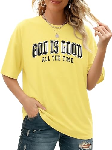 Christian Shirt for Women God is Good Shirts Womens Graphic Tshirts Jesus Shirt Bible Verse Inspirational Tee - color: Yeallow, size: Large