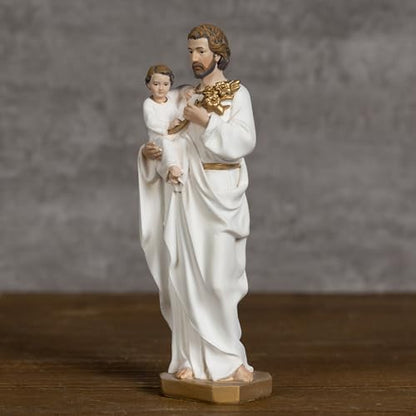 BC Catholic St. Joseph and Child Jesus Statue,6" H Catholic Saint Figure, Religious Gift for Father, Handpainted Renaissance Sculpture Purity & Grace Collection from Buildclassic (Gold &White) - color: Gold&white St. Joseph