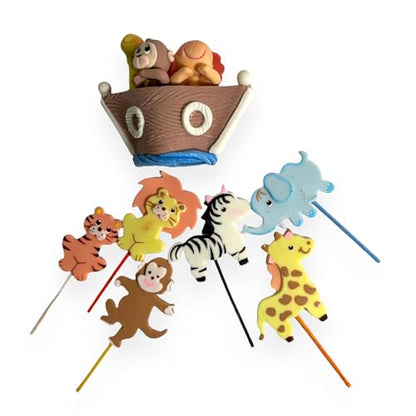 Noah's Ark Cake Toppers Set: Flat figurines cupcake topperes and Centerpiece for Party Decorations - Birthday Party Baby Shower - Animal theme party