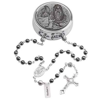 HanlinCC Catholic Rosary Lourdes Virgin Mary Necklace with Gift Box