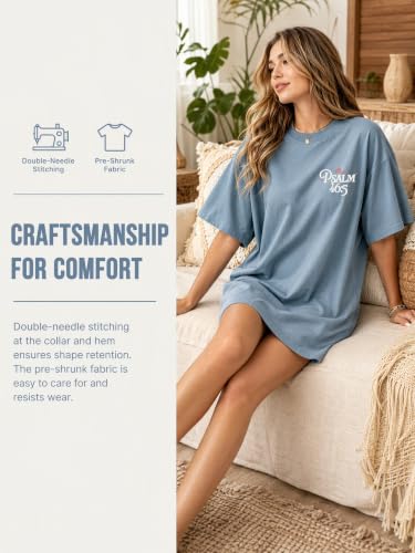 Muicy Womens Psalm 46 5 God is Within Her Christian Bible Verse Oversized T Shirt 2026 Summer - color: Dusty Blue, size: Medium