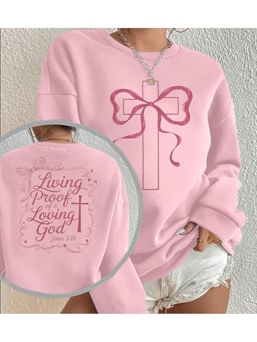 FRYAID Christian Sweatshirt Women Faith Over Fear Christian Religious Sayings Pullover Shirt Letter Print Long Sleeve Tops - color: B-pink, size: Small