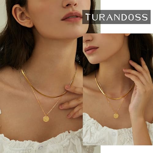 Turandoss Layered Cross Necklaces Stack for Women Girls, Christian Gift - color: Cross-Flat Snake
