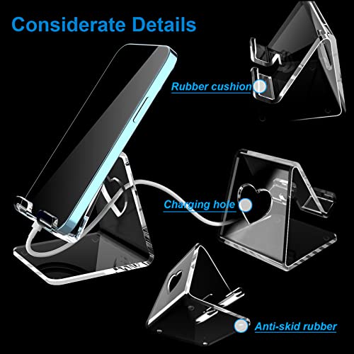 Crpich Acrylic Cell Phone Stand, Portable Phone Holder, Clear Phone Stand for Desk, Compatible with Phone16 15 14 13 Pro Max Mini 12 11 SE, Switch, Android Smartphone, Pad, Tablet, Desk Accessories - color: Clear