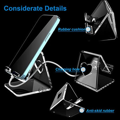 Crpich Acrylic Cell Phone Stand, Portable Phone Holder, Clear Phone Stand for Desk, Compatible with Phone16 15 14 13 Pro Max Mini 12 11 SE, Switch, Android Smartphone, Pad, Tablet, Desk Accessories - color: Clear